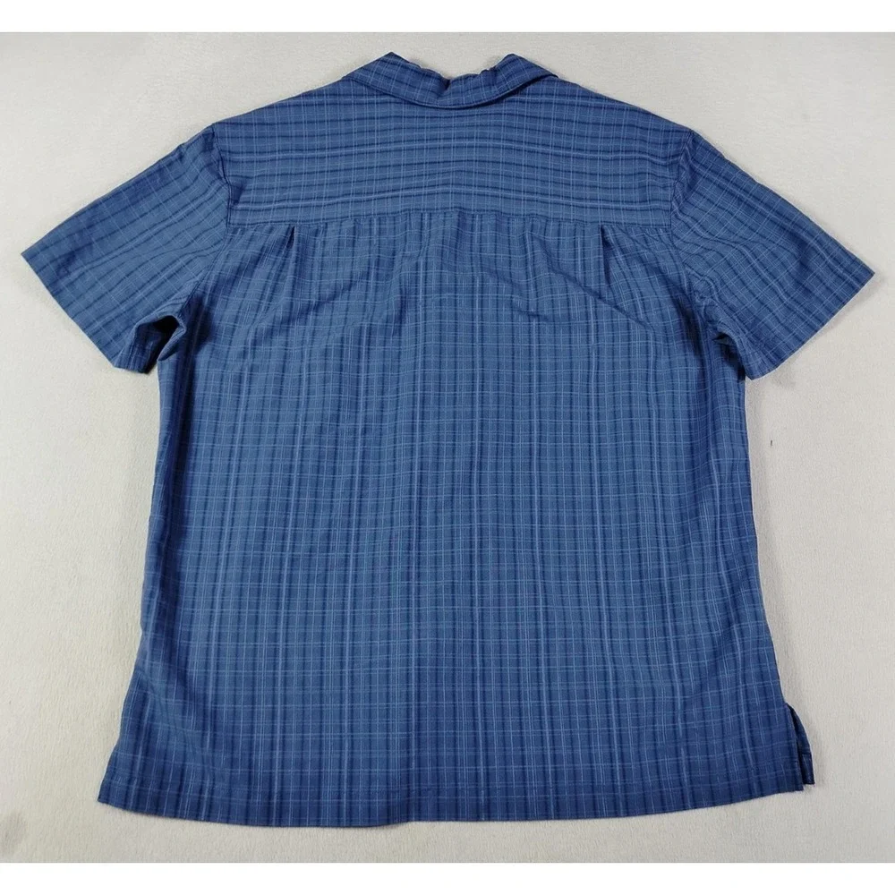 Island Shores Camp Shirt Mens Large Blue Check Short Sleeve Casual Summer